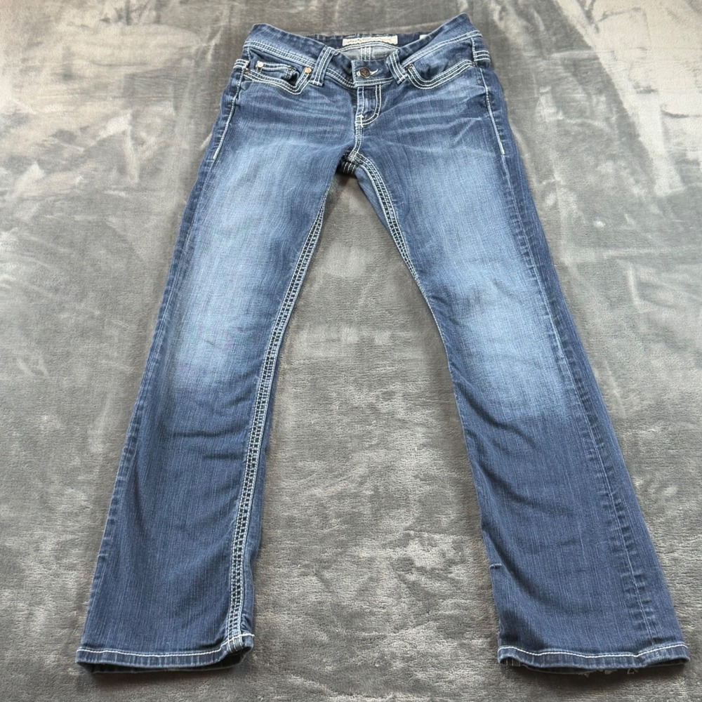 BKE Payton Bootcut Jeans Womens 27L Medium Wash Low Rise Contrast Stitch Denim
